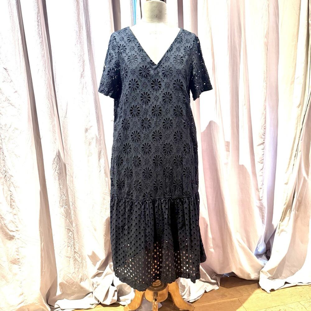 Madewell 100% Cotton Eyelet Embroidered Lace Drop Waist Midi Dress L
